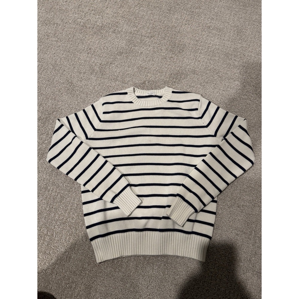Brandy Melville John Galt Striped Knit Sweater Navy Blue Cream One Size